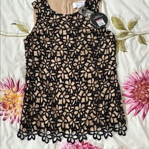 Neiman Marcus Lela Rose black lace top, size XS, NWT